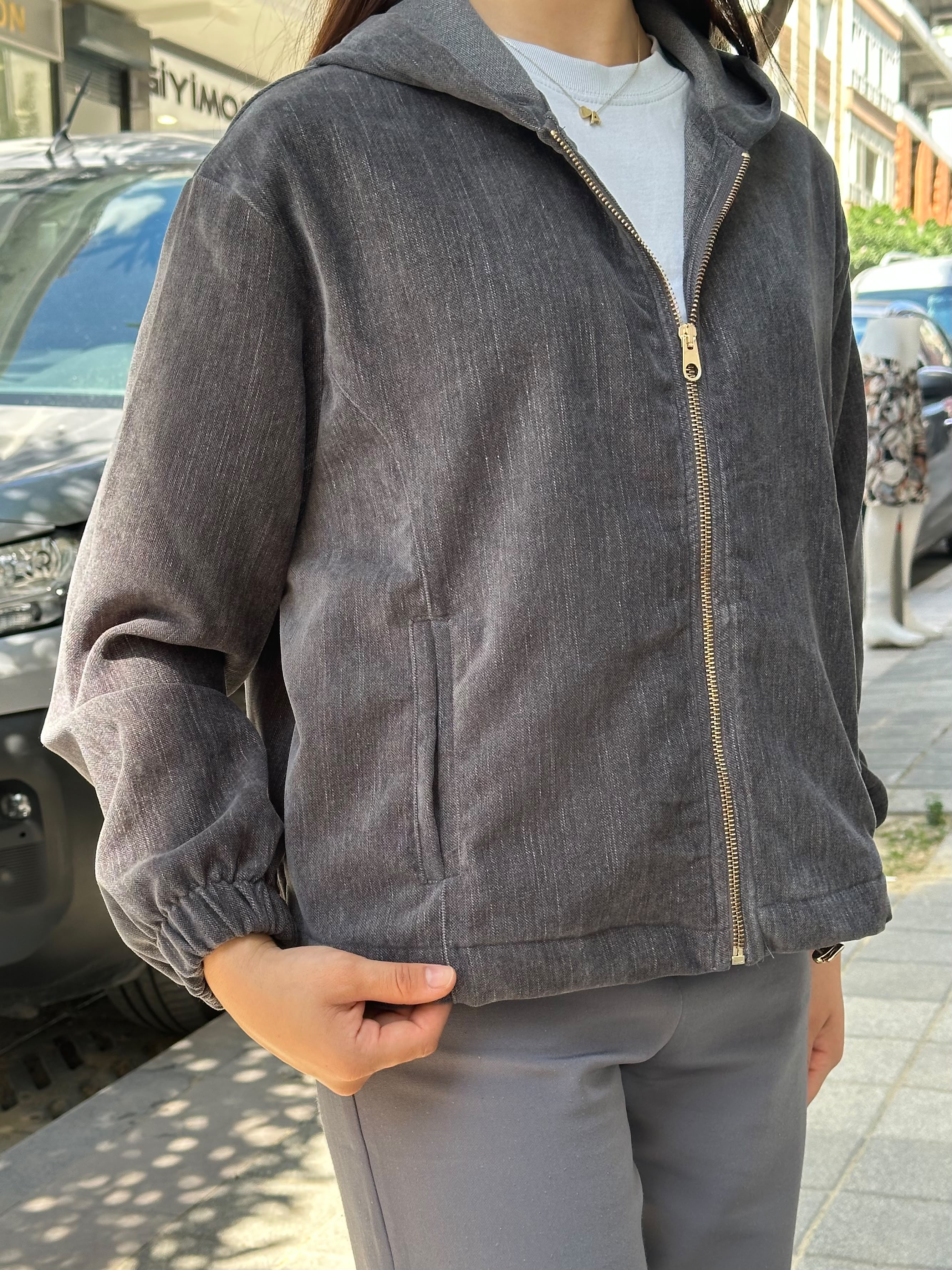 Kadın Cupro Modal Kapüşonlu Ceket Fermuarlı Rahat Kesim Günlük Spor Ceket