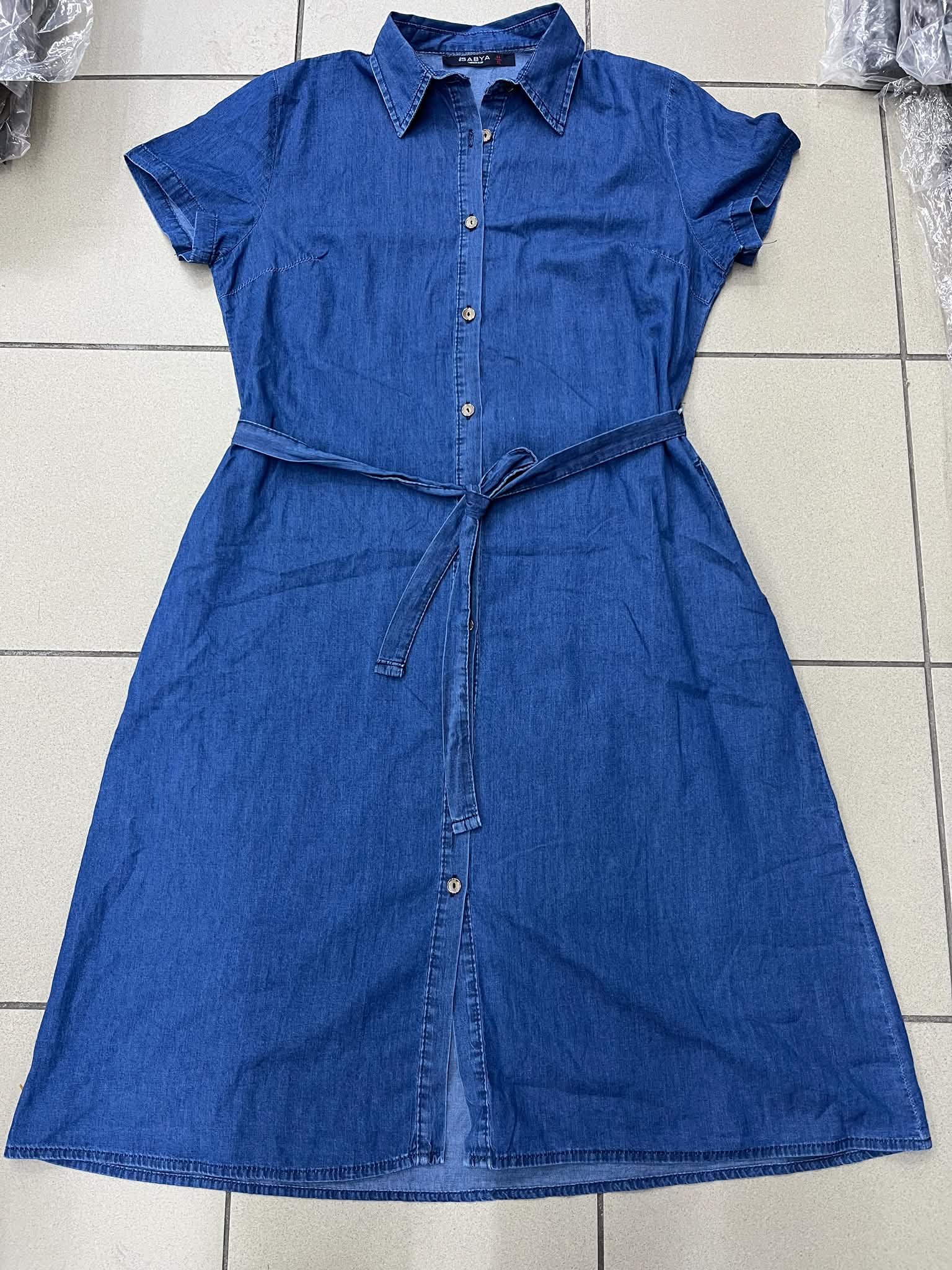 SERAPA Kadın Büyük Beden Kot İnce Yazlık Kuşaklı Denim Gömlek Yaka Elbise