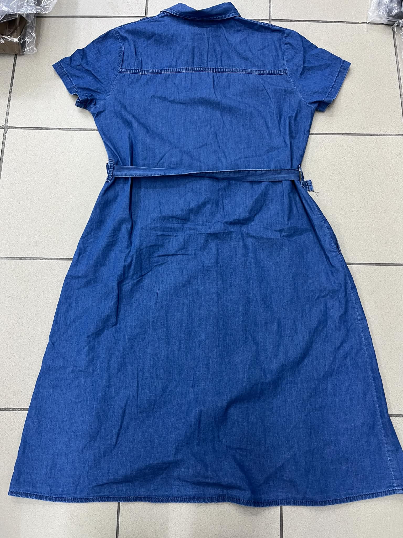 SERAPA Kadın Büyük Beden Kot İnce Yazlık Kuşaklı Denim Gömlek Yaka Elbise