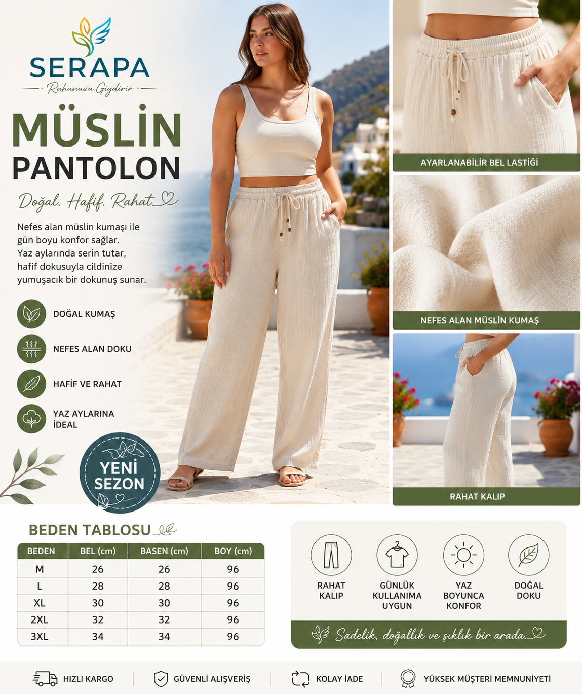 SERAPA Krem Müslin Pant