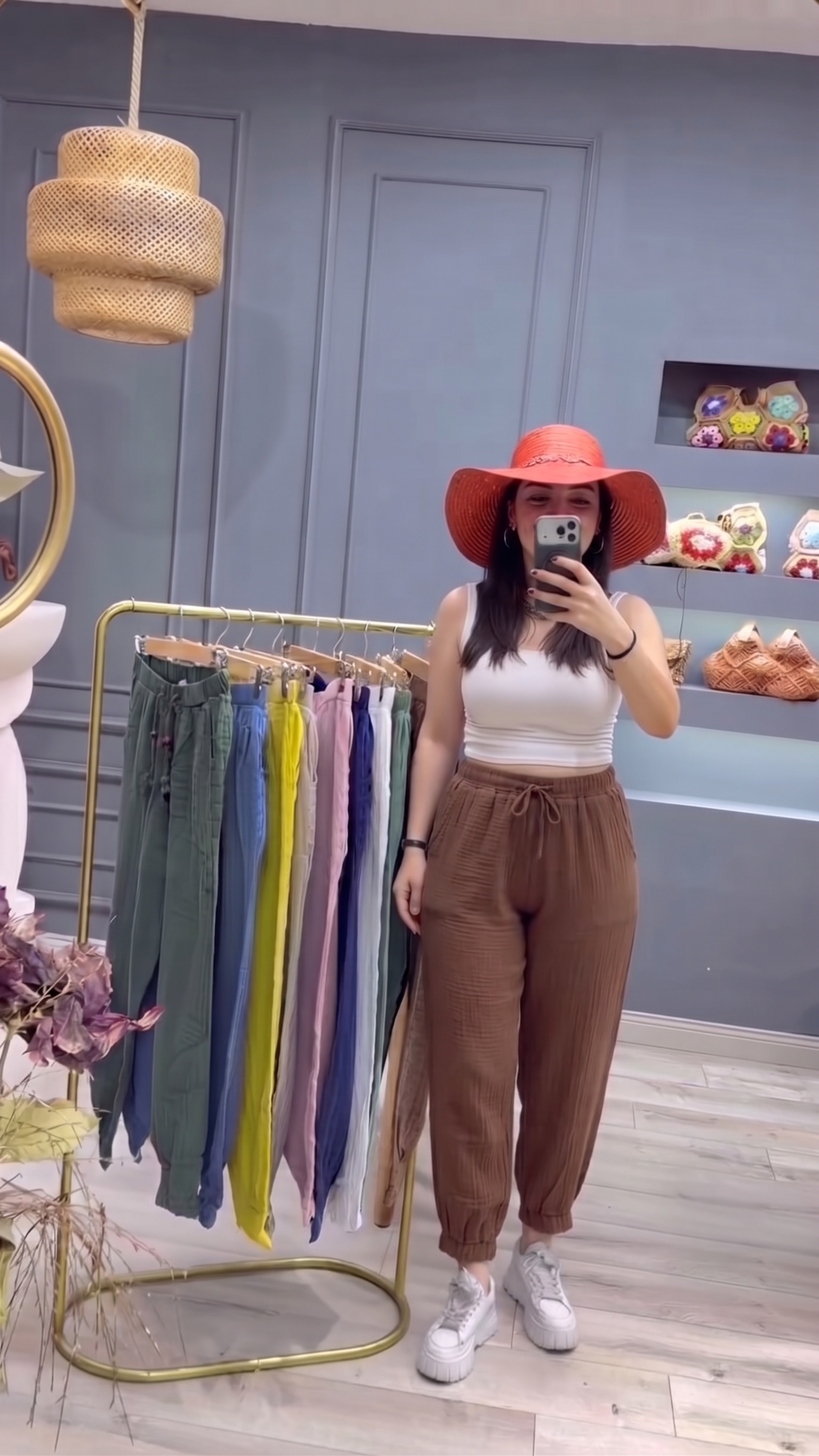 Kadın Müslin Pile Paça Pantolon Rahat Kalıp Lastikli Beli Bağcıklı Cepli Günlük Pantolon