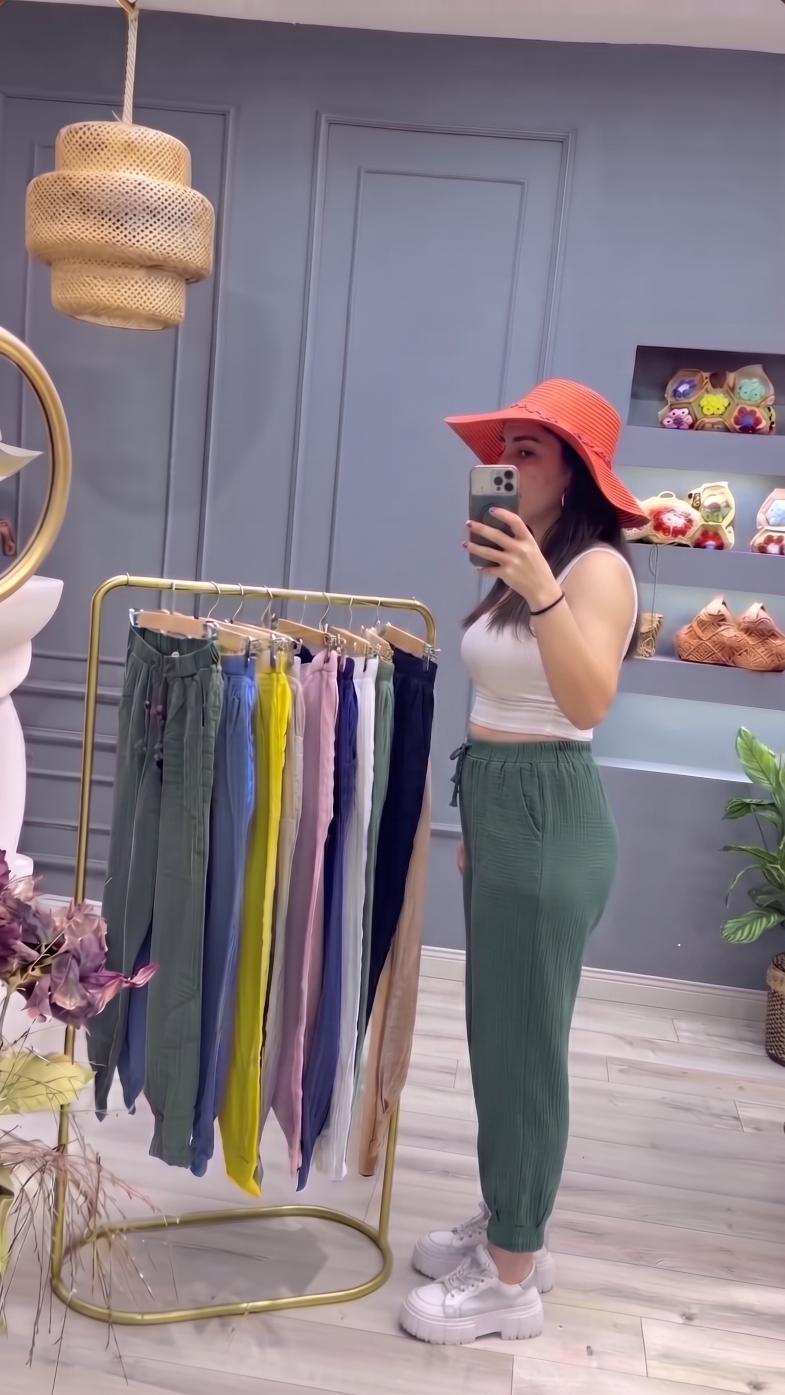 Kadın Müslin Pile Paça Pantolon Rahat Kalıp Lastikli Beli Bağcıklı Cepli Günlük Pantolon