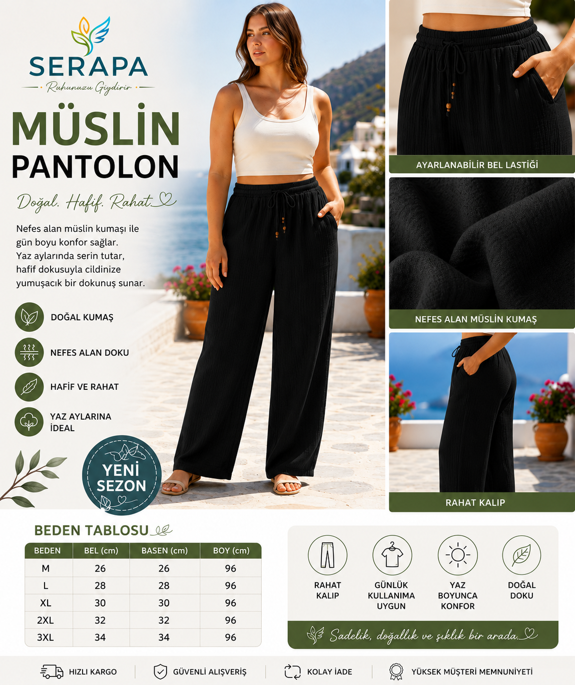 SERAPA Siyah Müslin Pant